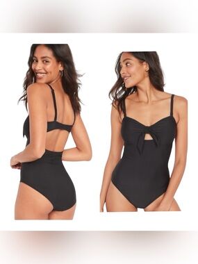 Old Navy Tie Front Keyhole One Piece Swimsuit Black Women’s Size Large NWT